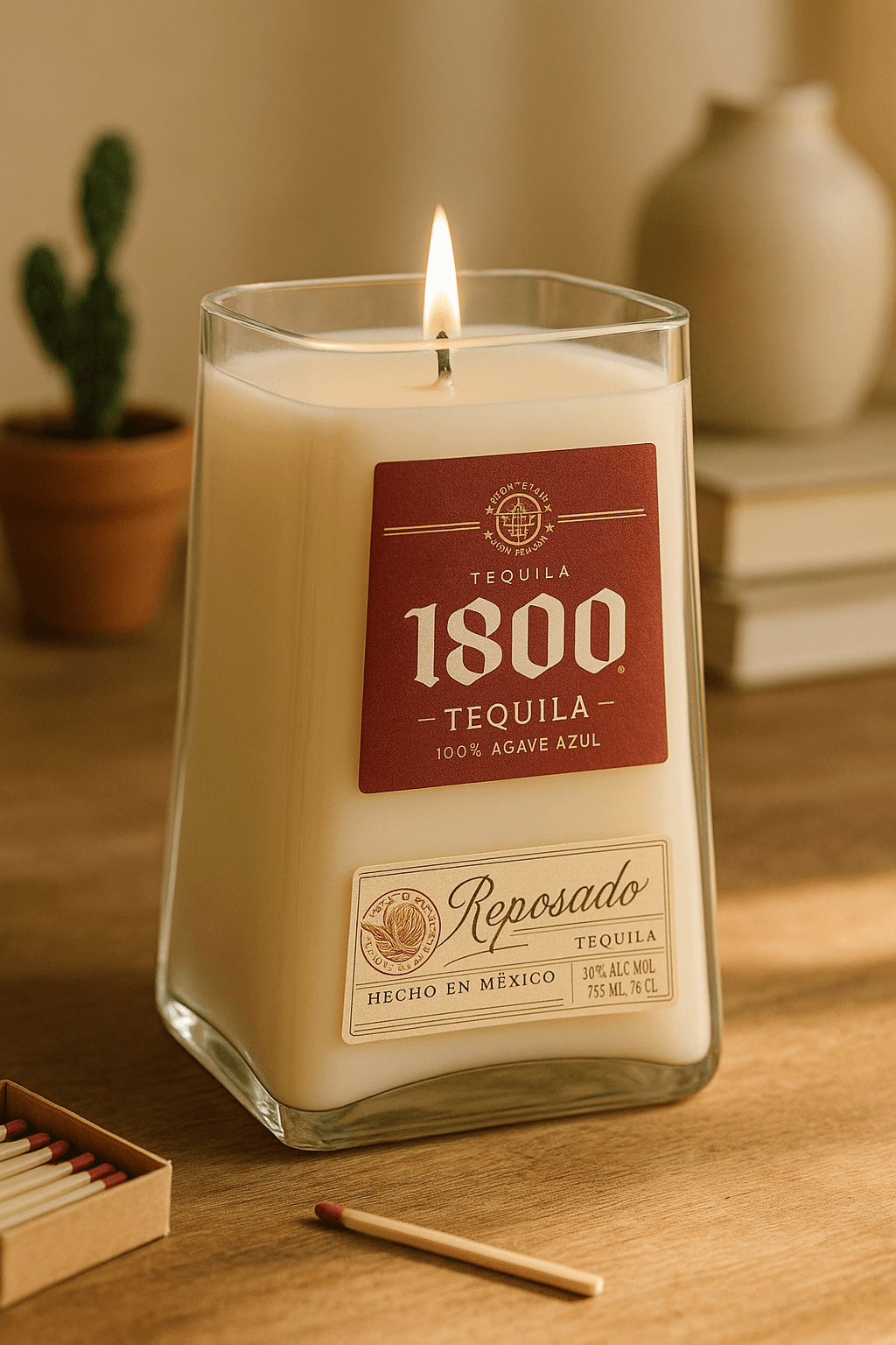 1800 Tequila Candle - Handmade soy candle in upcycled liquor bottle