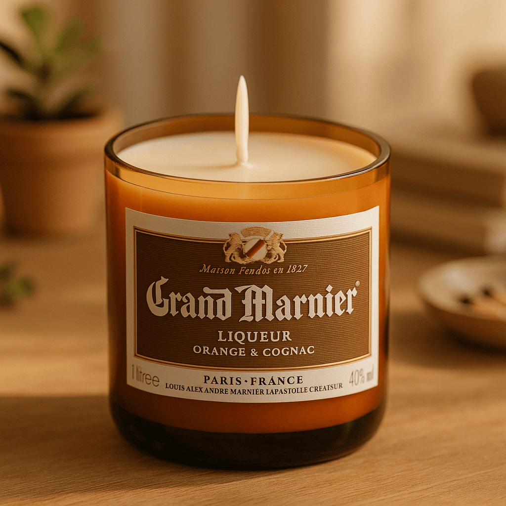 Grand Marnier Liqueur Candle - Handmade soy candle in upcycled liquor bottle