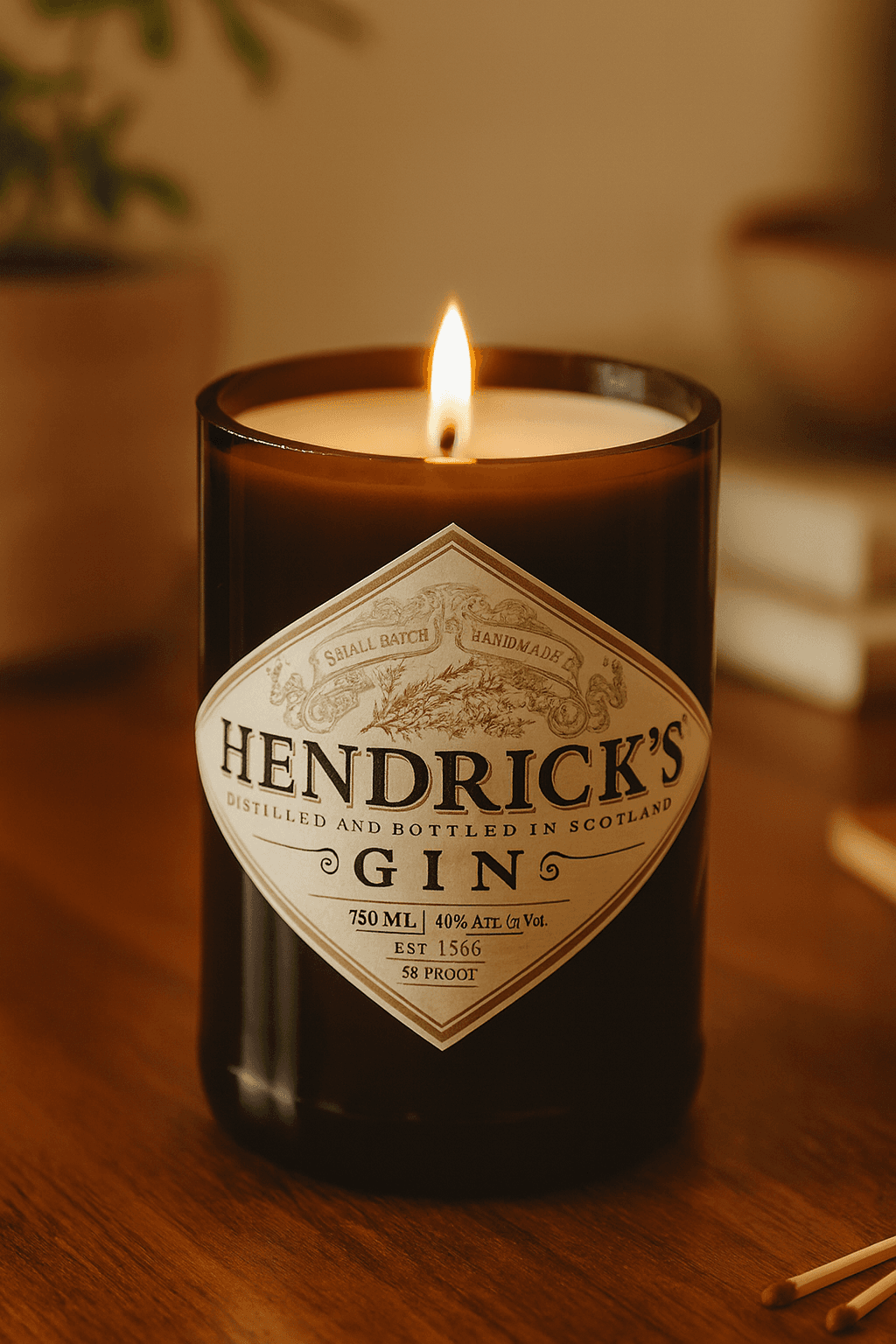 Hendrick's Gin Candle - Handmade soy candle in upcycled liquor bottle