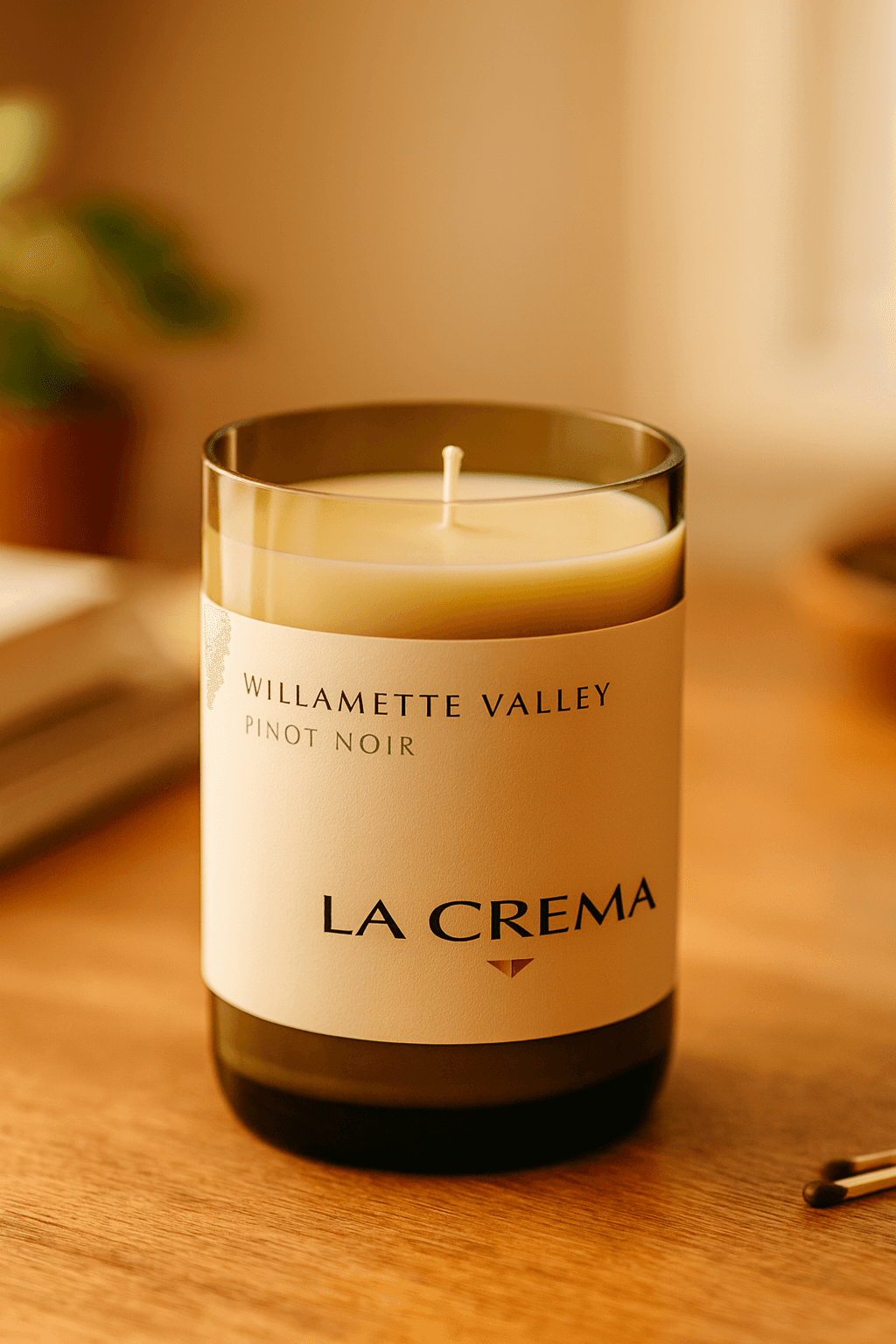 La Crema Pinot Noir Candle - Handmade soy candle in upcycled liquor bottle