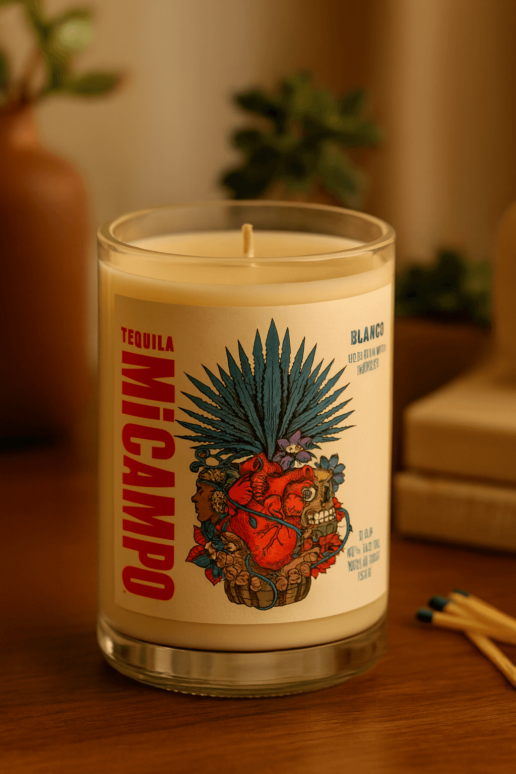 Mi Campo Tequila Candle - Handmade soy candle in upcycled liquor bottle