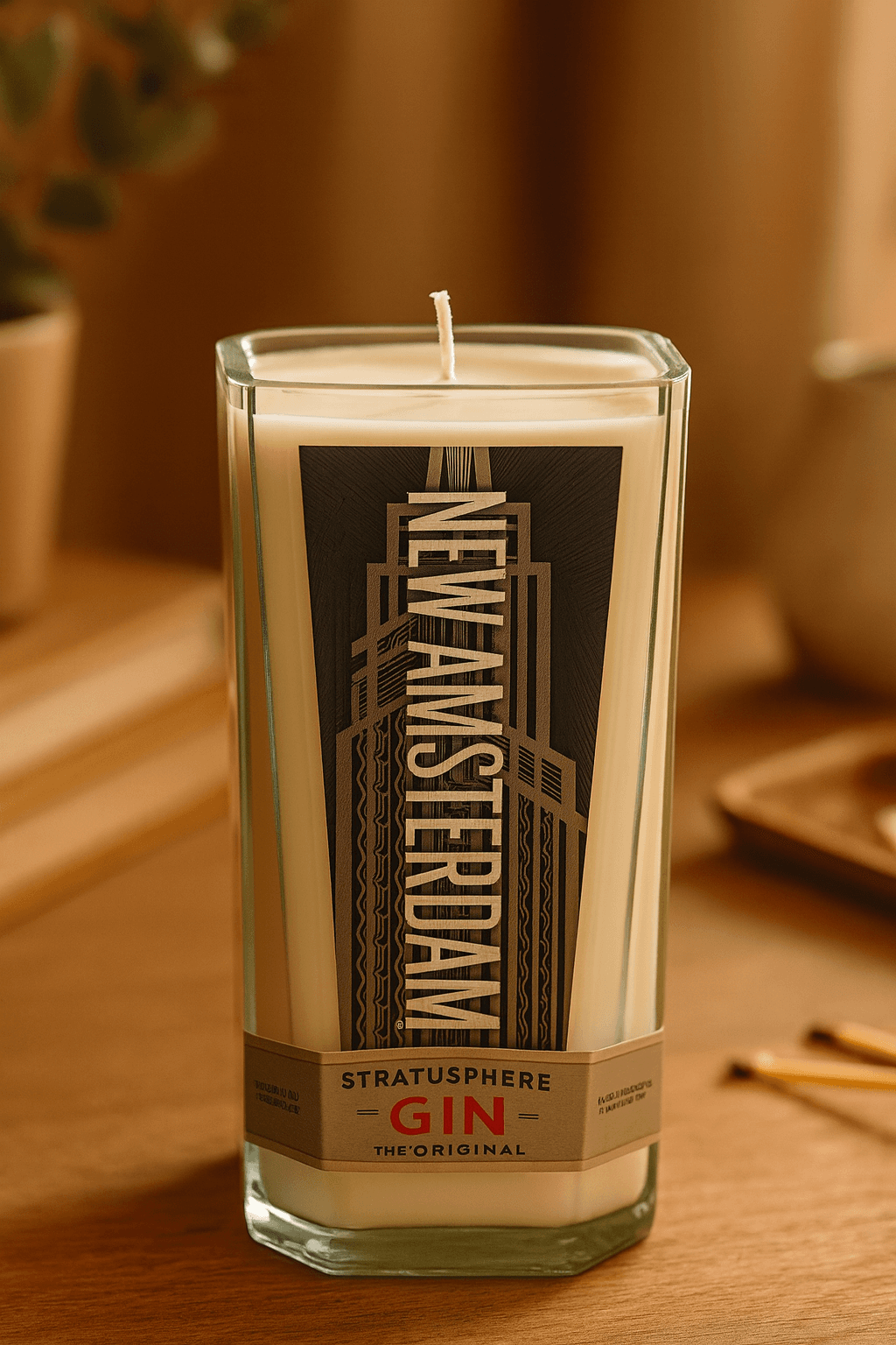 New Amsterdam Gin Candle - Handmade soy candle in upcycled liquor bottle