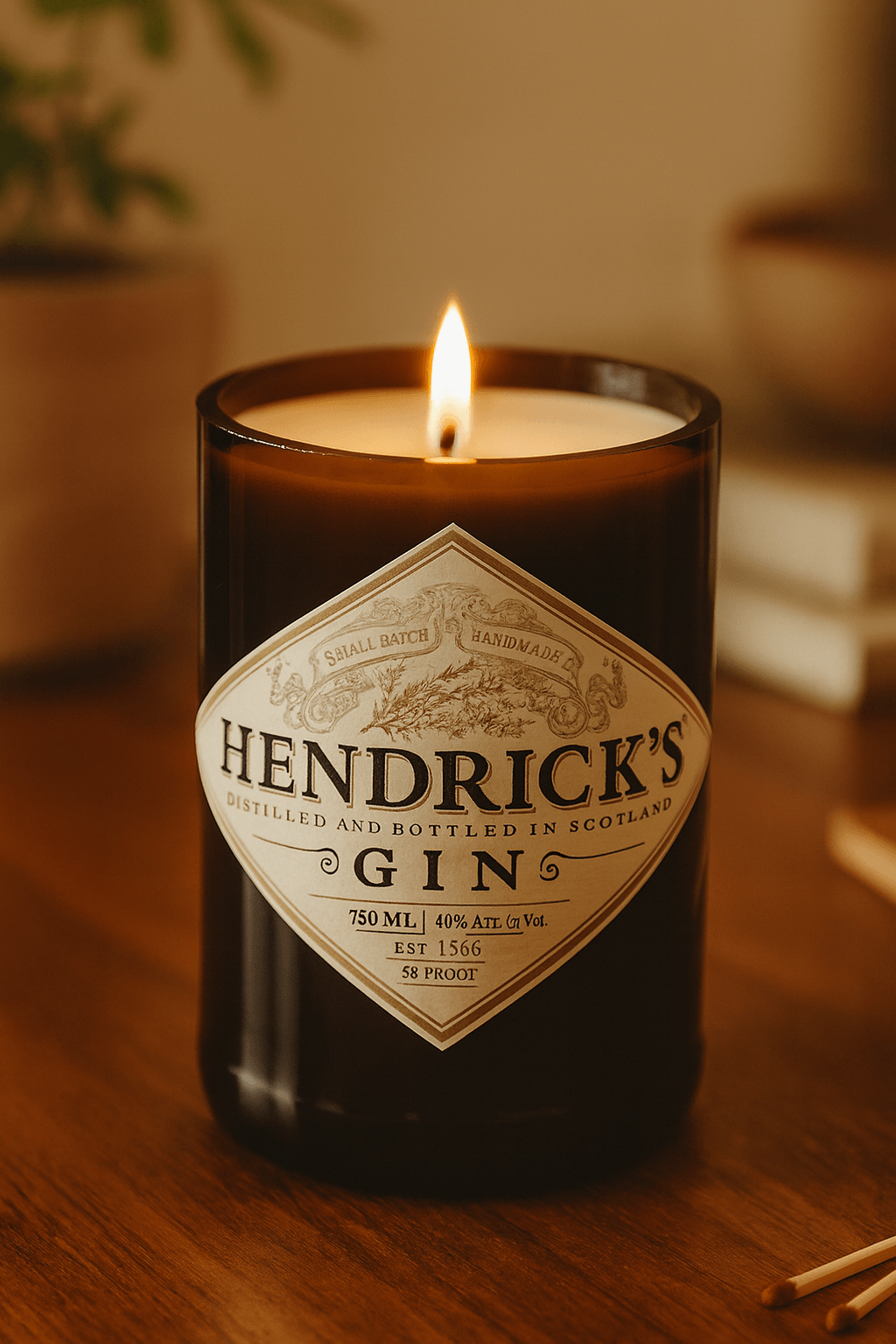 Hendrick's Gin Candle - Hand-poured soy candle in upcycled liquor bottle