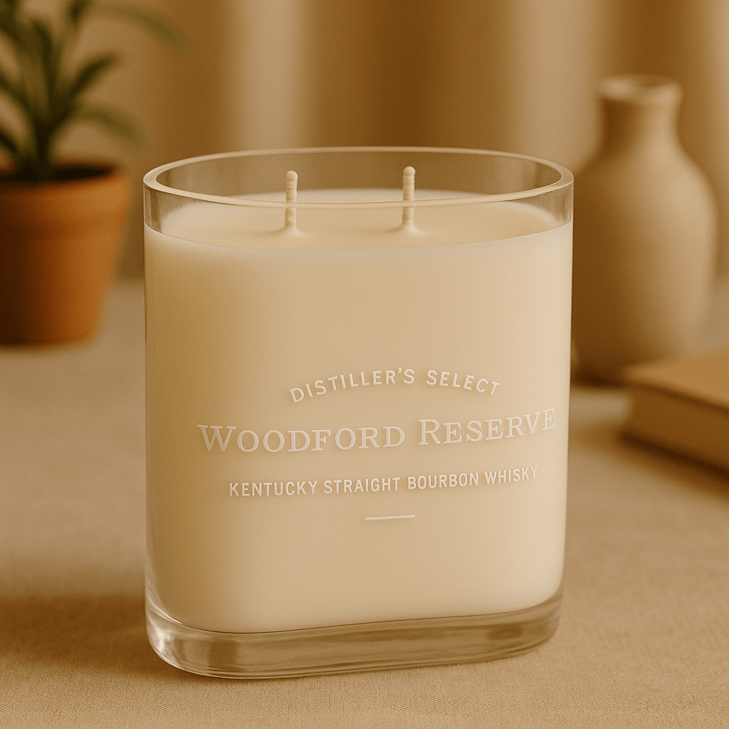 Woodford Reserve Bourbon Whiskey Candle - Hand-poured soy candle in upcycled liquor bottle
